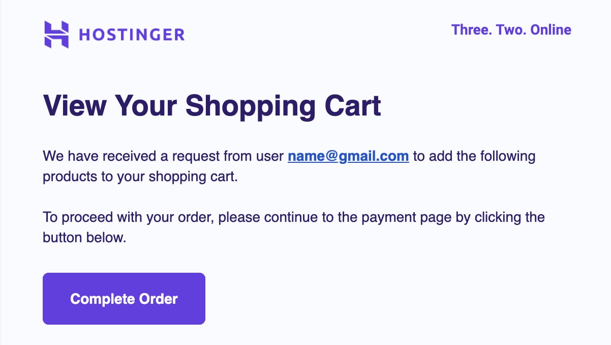 Hostinger shopping cart page with highlighted Complete Order button