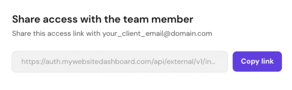 Share access dialog with a Copy link button and access link field
