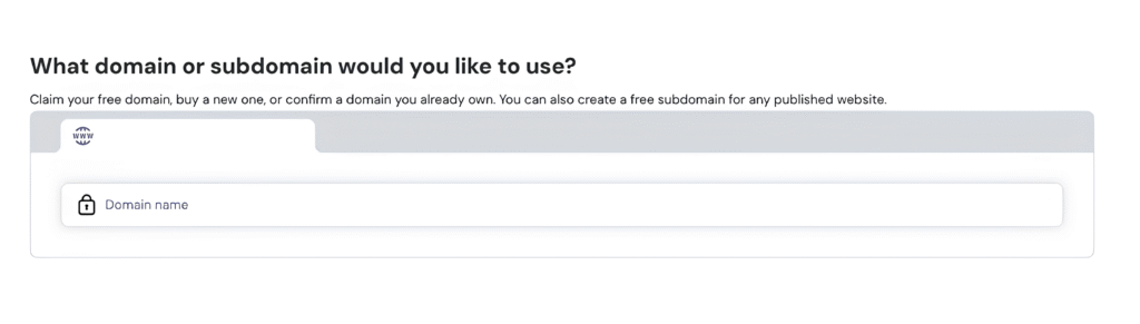 Domain name input field under the prompt to choose a domain or subdomain