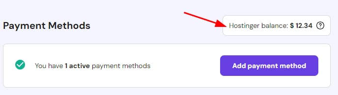Hostinger balance: $12.34
