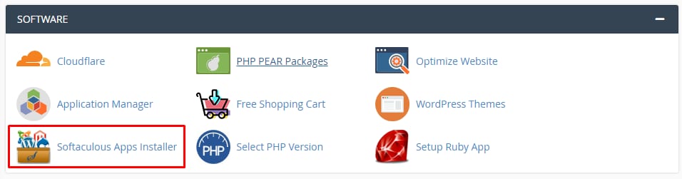cPanel Software section with Softaculous Apps Installer highlighted