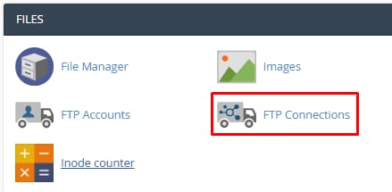 cPanel FTP Connections menu item highlighted