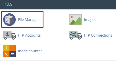 Hostinger cPanel File Manager icon highlighted in the Files section