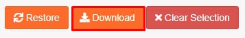 cPanel backup toolbar with the Download button highlighted