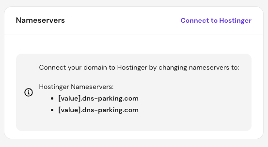 Hostinger hPanel nameservers section showing Hostinger nameservers to connect a domain