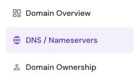 Hostinger domain menu with DNS / Nameservers selected
