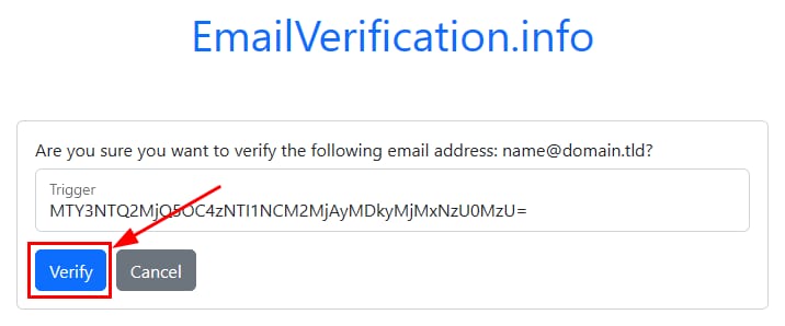 Email verification popup with the Verify button highlighted next to Cancel