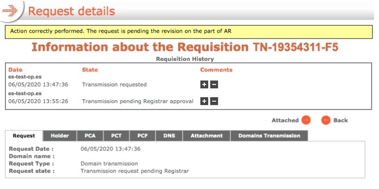 Request details page with highlighted notice that the request is pending registrar approval