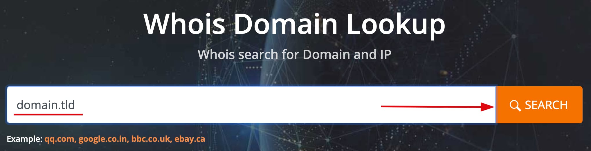 Whois Domain Lookup search field with the Search button highlighted