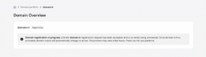 Domain portfolio: domain.tr registration in progress with status Registering