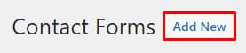 WordPress Contact Forms page with the Add New button highlighted