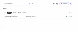 Sent mail inbox with one invoice email from partner@business.com
