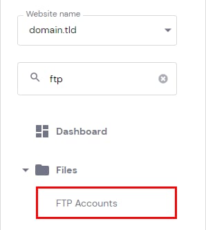 Hostinger hPanel sidebar with FTP Accounts highlighted under Files