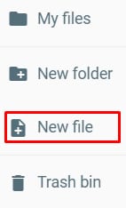 File manager menu with the New file option highlighted