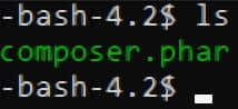 Terminal showing ls output with composer.phar file highlighted