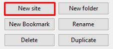 New site button highlighted in a file manager dialog