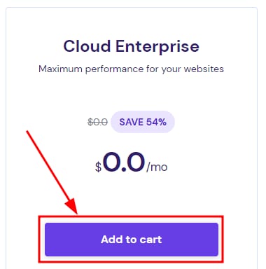Cloud Enterprise plan with Add to cart button highlighted