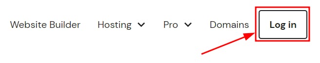 Hostinger website header with the Log in button highlighted