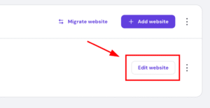 Edit website button highlighted in a website management interface