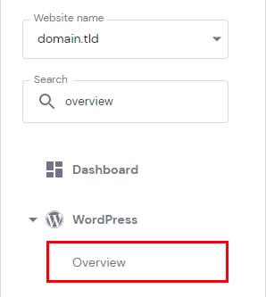 Hostinger hPanel WordPress menu with Overview option highlighted