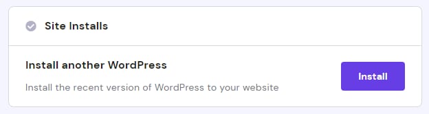 WordPress overview showing the Install button for another WordPress site install