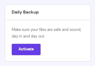 Daily Backup card with an Activate button