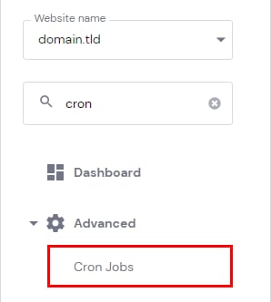 Hostinger dashboard sidebar with the Cron Jobs menu item highlighted