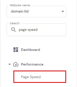 Hostinger hPanel Performance menu with Page Speed highlighted