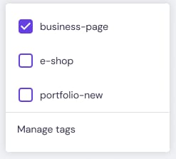 Business page tag selected in Hostinger hPanel tag list