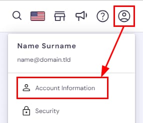 Hostinger account menu with Account Information selected