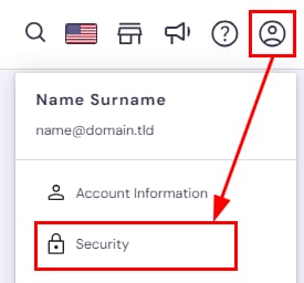 Hostinger account menu with the Security option highlighted for two-factor authentication setup