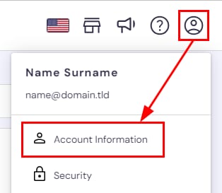 Hostinger account menu with the Account Information option highlighted
