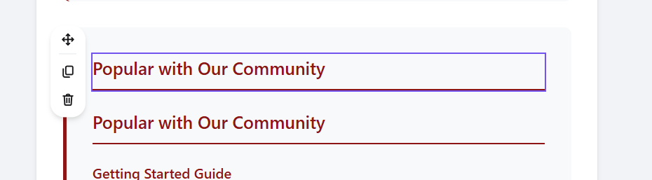 Selected text box with “Popular with Our Community” heading