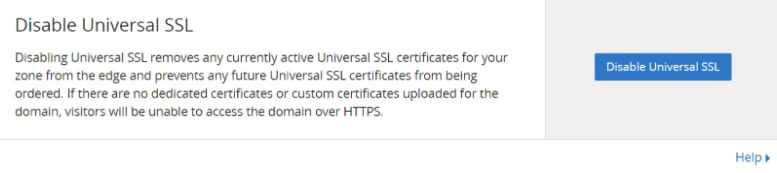 Hostinger hPanel showing the Disable Universal SSL button on the SSL settings page