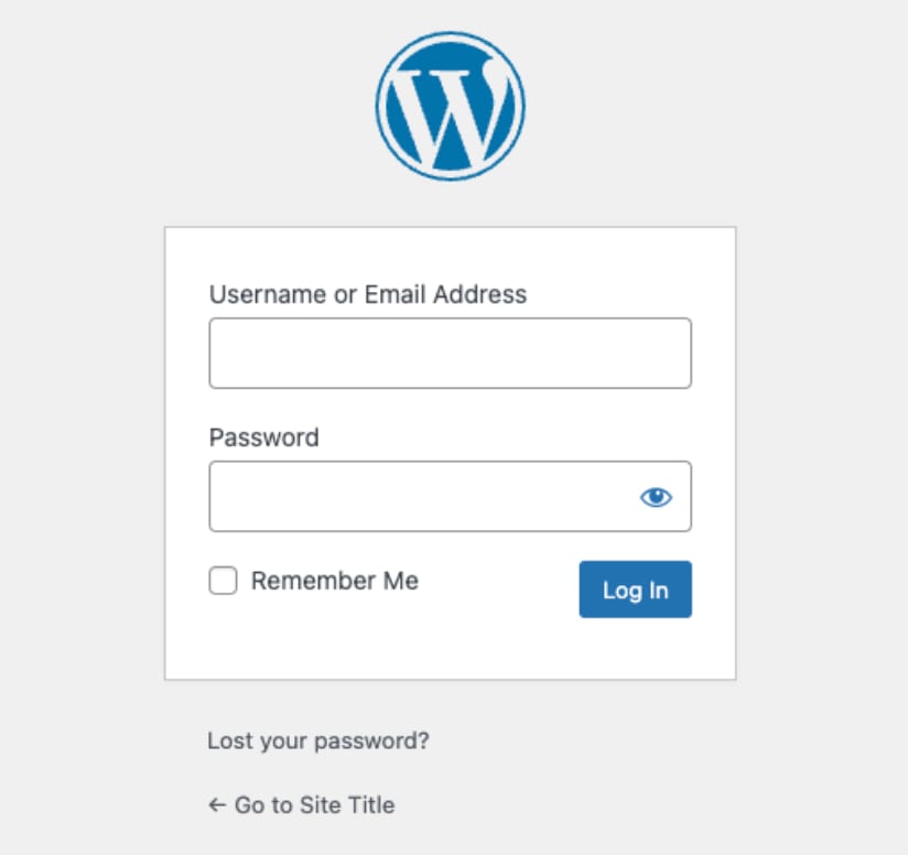 WordPress login form with password visibility icon in the password field