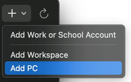 VPS menu showing Add PC option selected