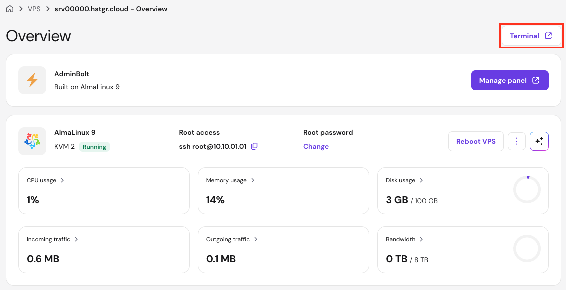 AdminBolt VPS overview