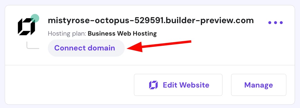 Business Web Hosting with Connect domain button highlighted