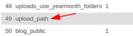 Highlighted upload_path entry in a directory list on Hostinger file manager
