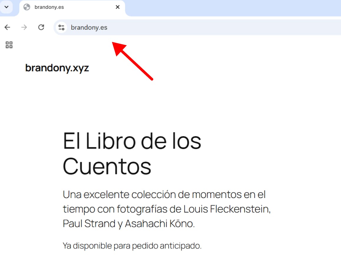 Browser address bar showing brandony.es highlighted on a Spanish-language site