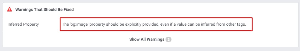 Facebook warning that the og:image property should be explicitly provided