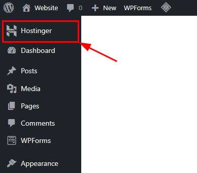 Hostinger menu item highlighted in the WordPress admin sidebar