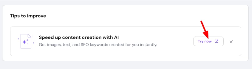 WordPress AI Assistant tip card with a highlighted Try now button